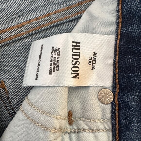 Hudson Amelia Mid Rise Knee Blue Denim Shorts Women's Raw Hem, Size 27 NWT - Picture 6 of 11